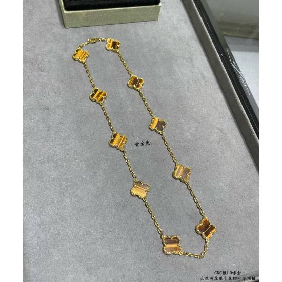 VCA Top V Gold 10PC Four Leaf Clover Chain Necklace For Women Jewelry With Box
