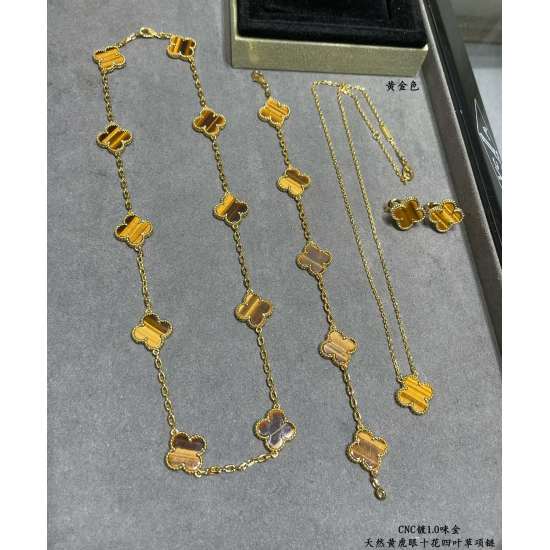 VCA Top V Gold 10PC Four Leaf Clover Chain Necklace For Women Jewelry With Box