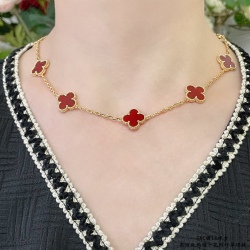  VCA V Gold Advanced Red Agate Ten Flower Clover Necklace With Box