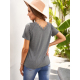 Women Summer Fashion Grey Transparent Stripes Lace Short Sleeve T-Shirt Casual Solid Hollow Out V-Neck Tops Loose Tees