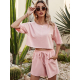 Women Summer Pink Athleisure Short Sleeve T-Shirt Two Piece Suit With Shorts Casual Fashion Loose Athflow Style Set