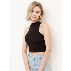 Women Summer Casual Solid Ribbed Knitted Tank Top Lady Short Elastic Fitness Off Shoulder Vest Bodycon Crop Tees