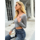 Women Casual Long Sleeve Bare Midriff Crop Fashion Solid Ribbed Knitted Elastic Zipper Cardigan Stretch Slim Skinny Tees Tops