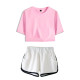 Women Summer Athleisure T-Shirt Two Piece Suit With Shorts Sporty Crop Tees Casual Fashion Loose Athflow Bare Midriff Set