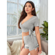 Women Summer Athleisure Homewear Crop T-Shirt Two Piece Suit With Shorts Casual Fashion Loose Athflow Bare Midriff Tees Set