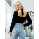 Women Fashion Backless Halter Long Sleeve T-shirt Casual Solid Loose Tops Black Tees