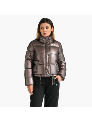  Winter Thick Parka Short Padded Puffer Jacket Coat For Women Fashion Solid Golden Grey Outdoor Casual Warm  Outwear