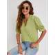 Women Summer Fashion Casual Solid T-Shirt With Puff Sleeve Basic V-Neck Tops Loose Tees