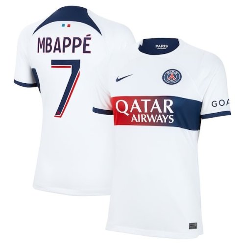 Kylian Mbappe Paris Saint-Germain Nike Women's 2023/24 Away Stadium Replica Player Jersey - White/Anthracite/Navy/Tan