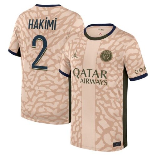 Achraf Hakimi Paris Saint-Germain Jordan Brand Youth 2023/24 Fourth Stadium Replica Player Jersey – Tan