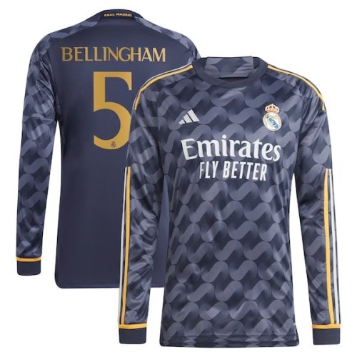 Jude Bellingham Real Madrid adidas 2023/24 Away Long Sleeve Replica Player Jersey - Navy/White