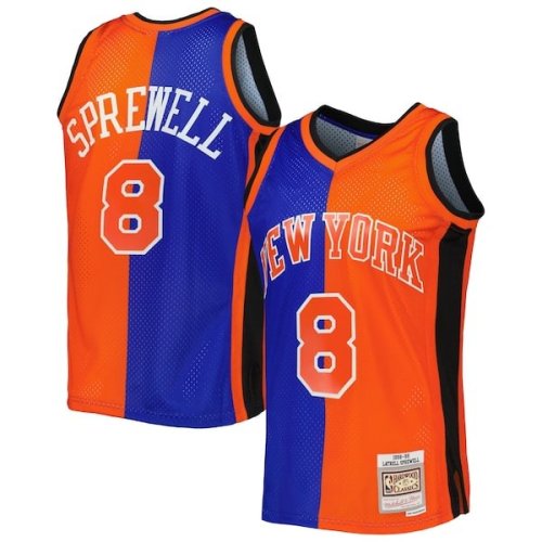Latrell Sprewell New York Knicks Mitchell & Ness Hardwood Classics 1998/99 Split Swingman Jersey - Blue/Orange