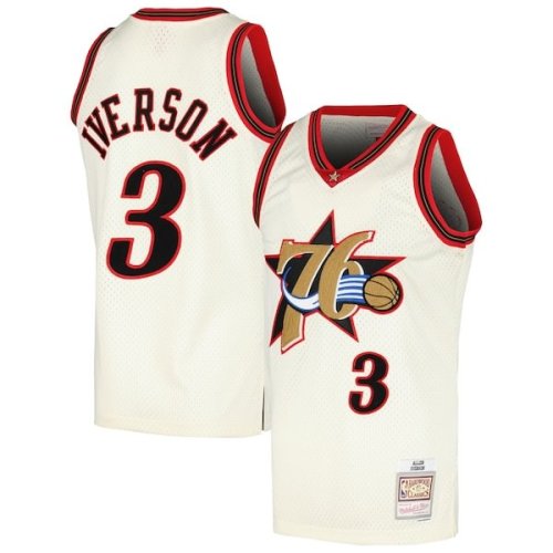 Allen Iverson Philadelphia 76ers Mitchell & Ness Chainstitch Swingman Jersey - Cream