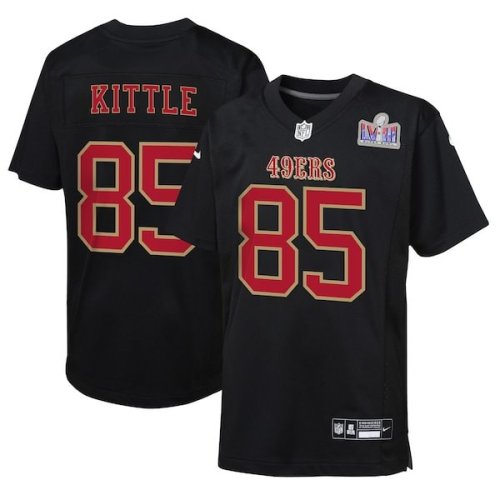 George Kittle San Francisco 49ers Nike Youth Super Bowl LVIII Patch Carbon Fashion Game Jersey - Black