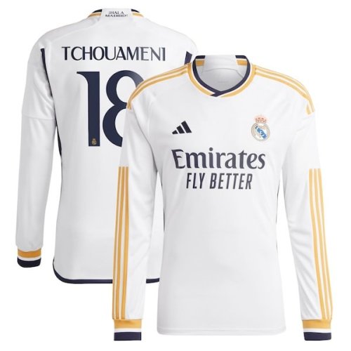 Aurélien Tchouaméni Real Madrid adidas 2023/24 Home Replica Long Sleeve Player Jersey - White/Navy