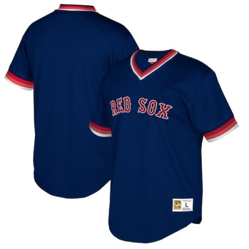 Boston Red Sox Mitchell & Ness Big & Tall Cooperstown Collection Mesh Wordmark V-Neck Jersey - Navy