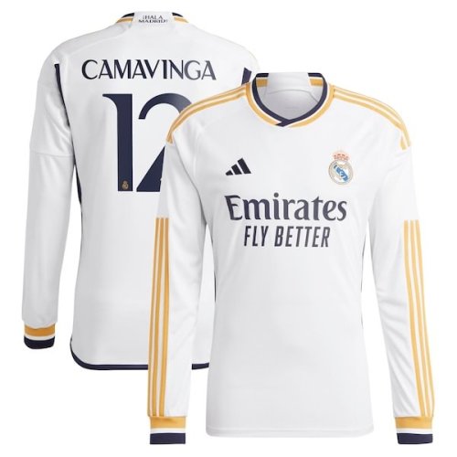 Eduardo Camavinga Real Madrid adidas 2023/24 Home Replica Long Sleeve Jersey - White/Navy