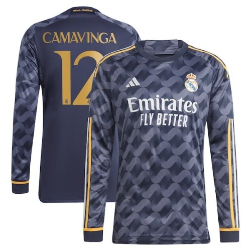 Eduardo Camavinga Real Madrid adidas 2023/24 Away Long Sleeve Replica Player Jersey - Navy/White