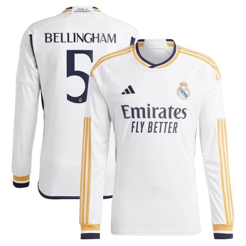 Jude Bellingham Real Madrid adidas 2023/24 Home Replica Long Sleeve Jersey - White/Navy