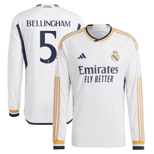Jude Bellingham Real Madrid adidas Home 2023/24 Authentic Long Sleeve Jersey - White