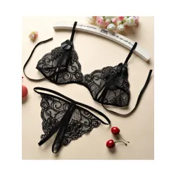 Pretty Charming Three-point Lingerie Open-file Bikini With Lace Lingerie Set