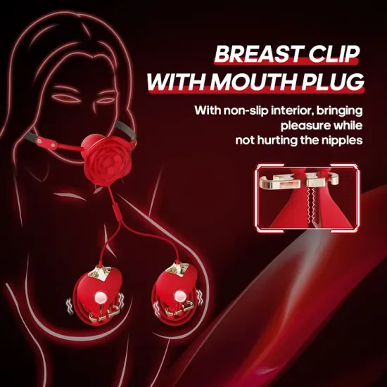 2 In 1 Rose Nipple Clamp Vibrator With Vibrating Ball Gag
