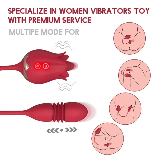 Thrusting Rose Vibrator For Women Dildo, Rose Clitoris Stimulator Tongue Licking
