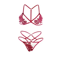Pearlsvibe Lace Appliques Underwire Crotchless Lingerie Set