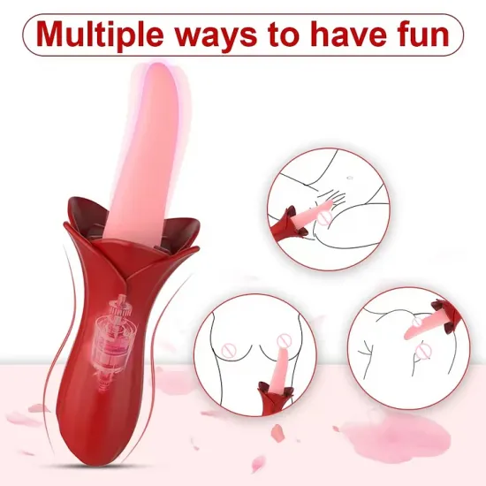 Pearlsvibe Rose Tongue Vibrating Stick Vaginal Licking Clitoris Stimulator