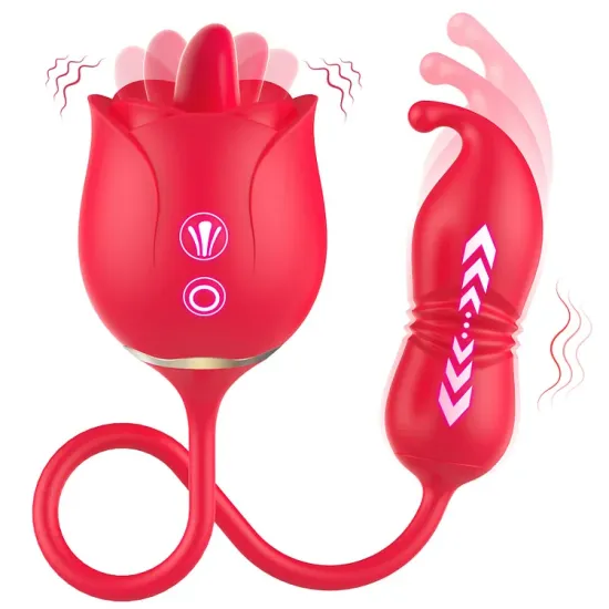 Pearlsvibe 3 In 1 Rose Toy Thrusting Dildo Vibrator G Spot Clit Bullet Vibrators