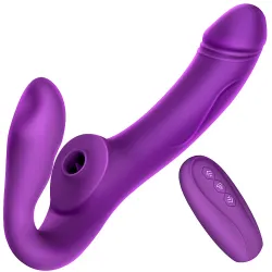 Wireless Remote Control Vibrating Double Head Sucking And Inserting Simulated Penis Female Massage Stick