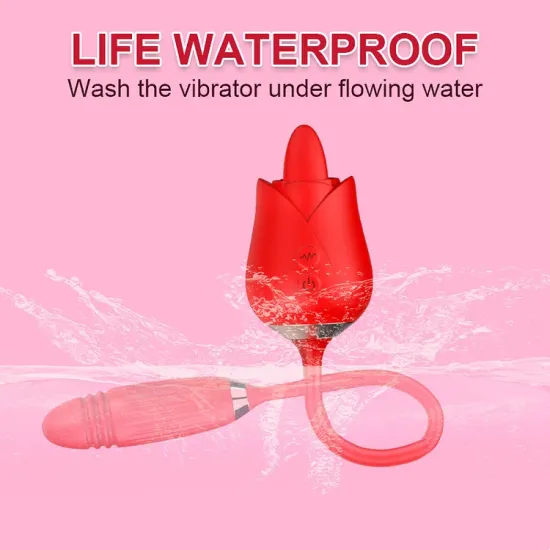 Pearlsvibe 2 In 1 Rose Toy Tongue Licking Rose Vibrator With Telescopic Bullet