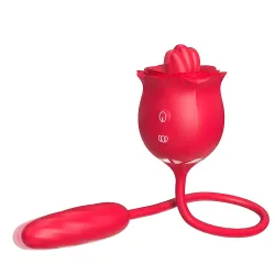Pearlsvibe 2 In 1 Rose Toy Thrusting Dildo Vibrator With 9 Tongue Licking 9 Thrusting Vibrating