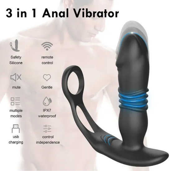 FEALY 7 Vibrations & 7 Thrusts Cock Ring Prostate Massager
