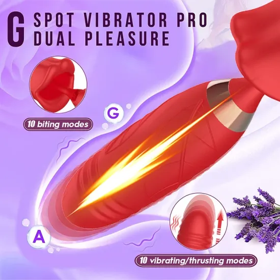 Rose Kiss Lip Tongue Suction Vibrator With Thrusting Dildo Vibrator