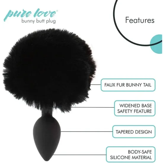 Pure Love Fluffy Bunny Tail, Silicone Anal Butt Plug, 3 Color, Adult Sex Toy