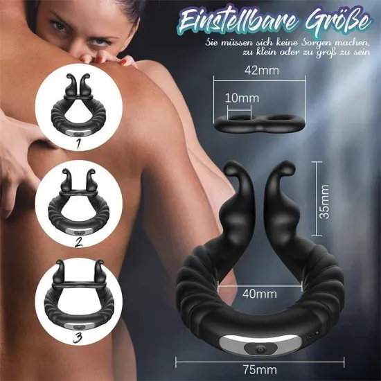 Pearlsvibe Vibrating Dual Penis Ring Dildo Stretchy Cock Ring Longer Harder Sex Toys