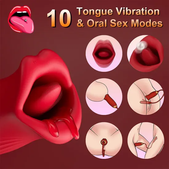 Rose Kiss Lip Tongue Suction Vibrator With Patting Dildo Vibrator