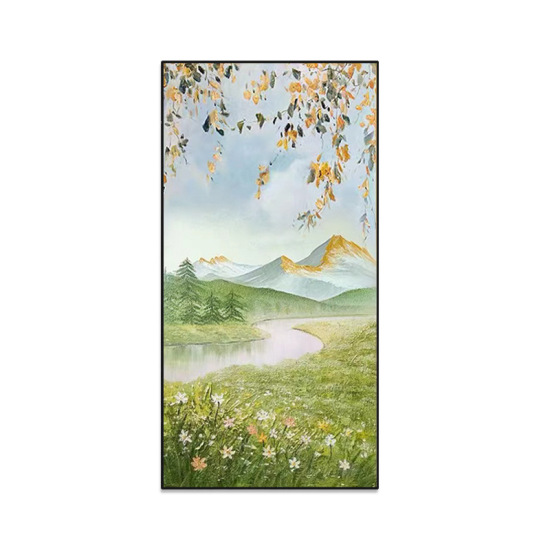 Modern minimalist landscape oil painting for hallway and foyer decor, featuring hand-painted atmospheric scenery