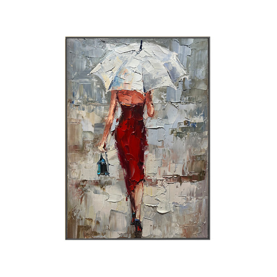 Modern minimalist hand-painted abstract figure silhouette oil painting for hallway.