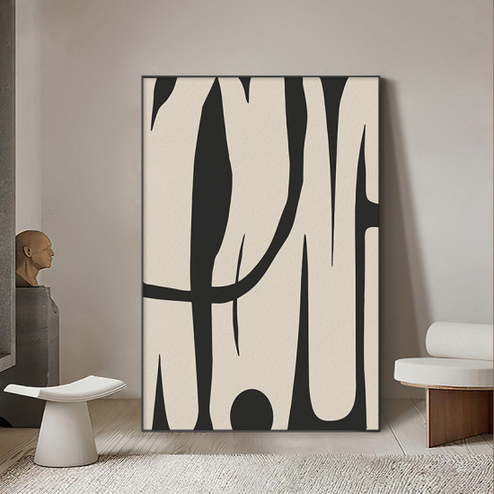 Black and white living room decoration painting minimalist style sofa background wall floor hanging painting abstract geometric art wall painting
