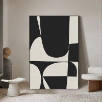 Black and white living room decoration painting minimalist style sofa background wall floor hanging painting abstract geometric art wall painting