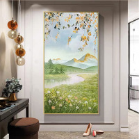 Modern minimalist landscape oil painting for hallway and foyer decor, featuring hand-painted atmospheric scenery