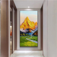 Nordic Wall Painting Entrance Hand-painted Golden Mountain Oil Painting Modern Minimalist Home Corridor Decorative Painting Aisle Hanging Painting Light Luxury