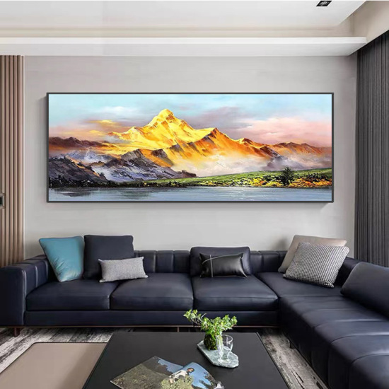 Modern minimalist hand-painted oil painting for living room and bedroom, featuring atmospheric landscape
