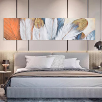 Hand-painted texture decorative painting, high-end bedroom painting, bedside feather hanging painting, hotel wall