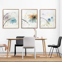 Living Room Sofa Background Wall Triptych: New Chinese-style Foyer Passage Hanging Art, Bedroom Wall Lotus Hand-painted Oil Painting.