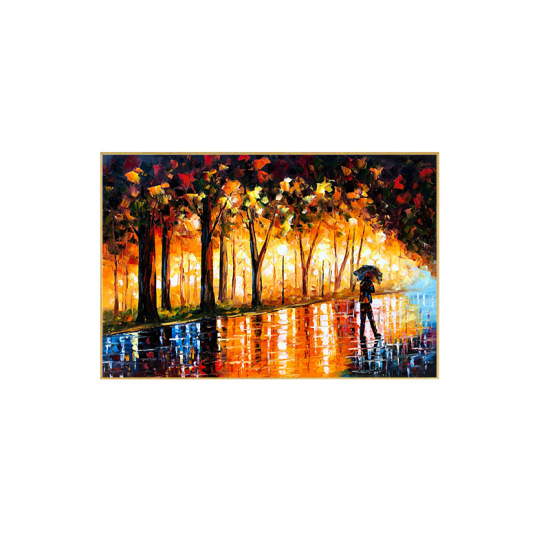 Luxurious hand-painted landscape oil painting for living room sofa background wall décor, featuring street scenes. Perfect for bedroom and dining room wall art, designed in a horizontal format.