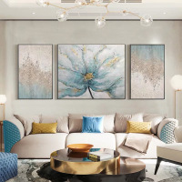 Hand-painted Floral Abstract Oil Painting Triptych for Living Room Sofa Background Wall and Bedroom Wall Décor, adding a touch of luxury to showroom display