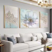 Living Room Sofa Background Wall Triptych: Hand-Painted Abstract Oil Painting; Dining Room Bedside Floral Luxurious Hanging Art